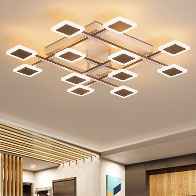 Square Semi-Flush Mount Simple Acrylic 31.5"/35.5" Wide 9/12 Heads Brown Ceiling Light Fixture in Warm/White Light Brown 31.5" Warm Clearhalo 'Ceiling Lights' 'Close To Ceiling Lights' 'Close to ceiling' 'Semi-flushmount' Lighting' 288252