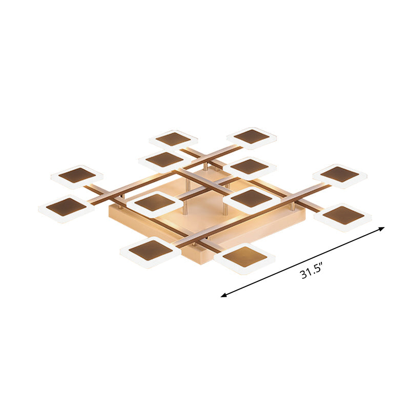 Square Semi-Flush Mount Simple Acrylic 31.5"/35.5" Wide 9/12 Heads Brown Ceiling Light Fixture in Warm/White Light Clearhalo 'Ceiling Lights' 'Close To Ceiling Lights' 'Close to ceiling' 'Semi-flushmount' Lighting' 288255