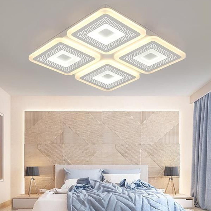 Square Flushmount Modernism Acrylic 4 Heads 19.5"/23.5" Wide White Ceiling Mount Light Fixture Clearhalo 'Ceiling Lights' 'Close To Ceiling Lights' 'Close to ceiling' 'Flush mount' Lighting' 288396