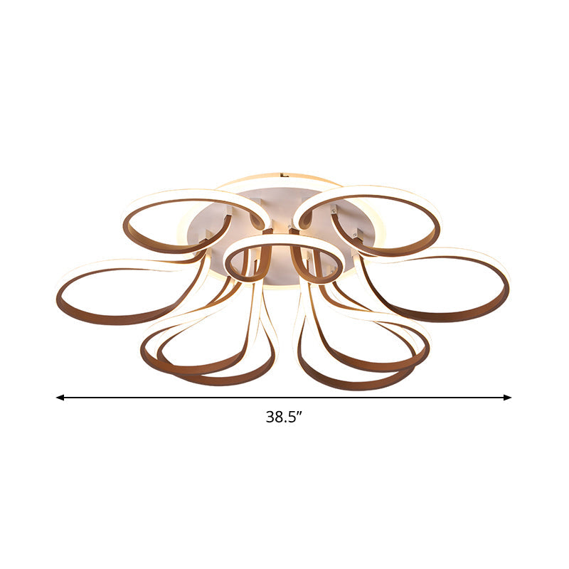 Bend Flush Mount Modern Acrylic 9/12 Heads 38.5"/46.5" Wide Brown Ceiling Light Fixture in Warm/White Light Clearhalo 'Ceiling Lights' 'Close To Ceiling Lights' 'Close to ceiling' 'Flush mount' Lighting' 288466