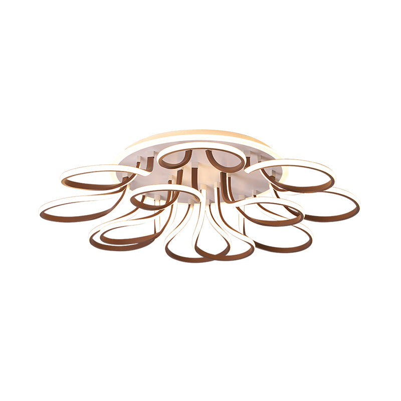 Bend Flush Mount Modern Acrylic 9/12 Heads 38.5"/46.5" Wide Brown Ceiling Light Fixture in Warm/White Light Clearhalo 'Ceiling Lights' 'Close To Ceiling Lights' 'Close to ceiling' 'Flush mount' Lighting' 288469
