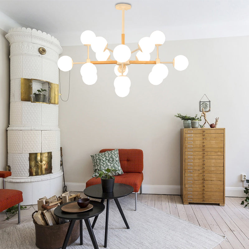Modern Globe Chandelier Light Fixture White Glass 9/12/16 Heads Dining Room Hanging Light Kit Clearhalo 'Ceiling Lights' 'Chandeliers' 'Glass shade' 'Glass' 'Island Lights' 'Modern Chandeliers' 'Modern' Lighting' 288590