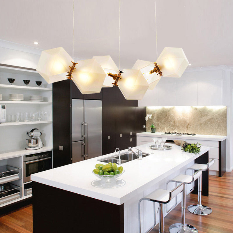 Geometric Frosted Glass Chandelier Lighting Postmodern 6/8/10 Heads Gold Hanging Lamp Kit 6 Gold Clearhalo 'Ceiling Lights' 'Chandeliers' 'Glass shade' 'Glass' 'Modern Chandeliers' 'Modern' 'Pendant Lights' Lighting' 288720