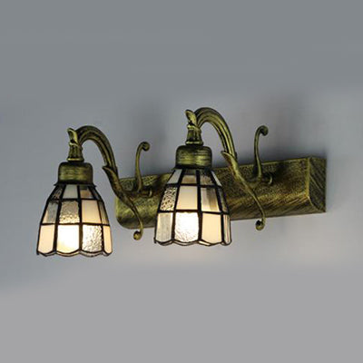 Dome Stainless Glass Vanity Lamp Tiffany Style 2 Lights Brass/Copper/Antique Brass Wall Sconce with Square/Blue Square Pattern Antique Brass Square Clearhalo 'Cast Iron' 'Glass' 'Industrial' 'Middle century wall lights' 'Modern' 'Tiffany wall lights' 'Tiffany' 'Traditional wall lights' 'Vanity Lights' 'Wall Lights' Lighting' 28879