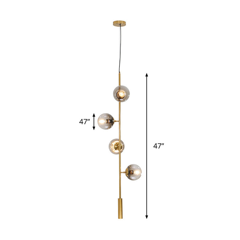 Linear Chandelier Light Modern Metal 4 Lights Gold Hanging Light Fixture with Smoke Gray Glass Shade Clearhalo 'Ceiling Lights' 'Chandeliers' 'Glass shade' 'Glass' 'Island Lights' 'Modern Chandeliers' 'Modern' Lighting' 288799