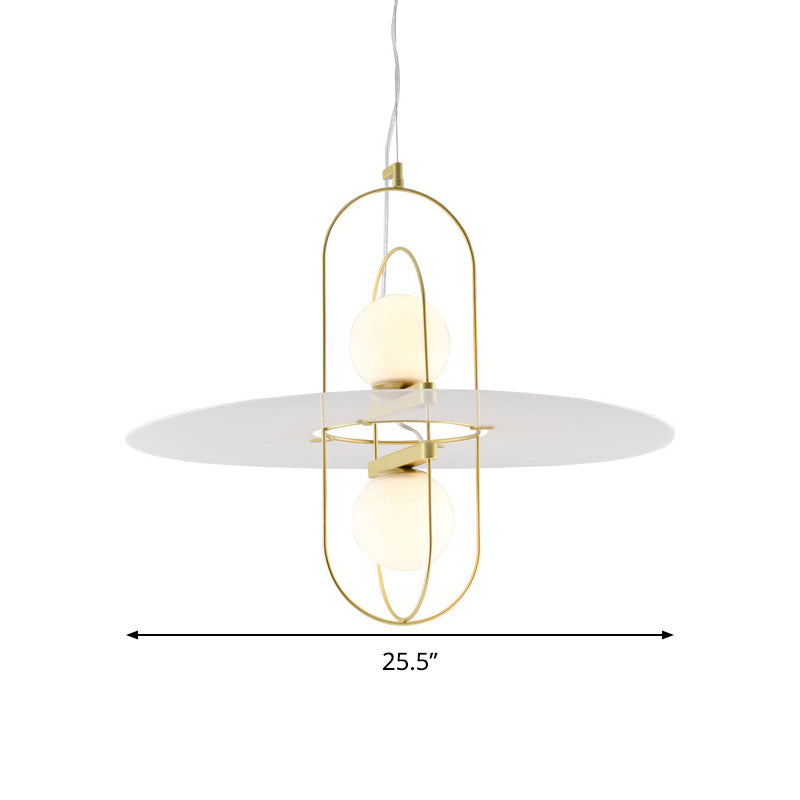 White Glass Orb Chandelier Light Designer Style 2 Lights Kitchen Hanging Lamp with Oval Frame Design Clearhalo 'Ceiling Lights' 'Chandeliers' 'Glass shade' 'Glass' 'Modern Chandeliers' 'Modern' Lighting' 288811