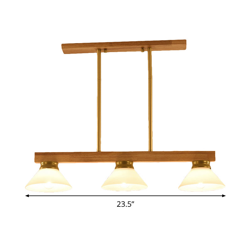 Linear Island Ceiling Light Contemporary Wood 3 Heads Dining Room Hanging Lamp Kit with Gold/Black Rod Clearhalo 'Ceiling Lights' 'Island Lights' Lighting' 289037