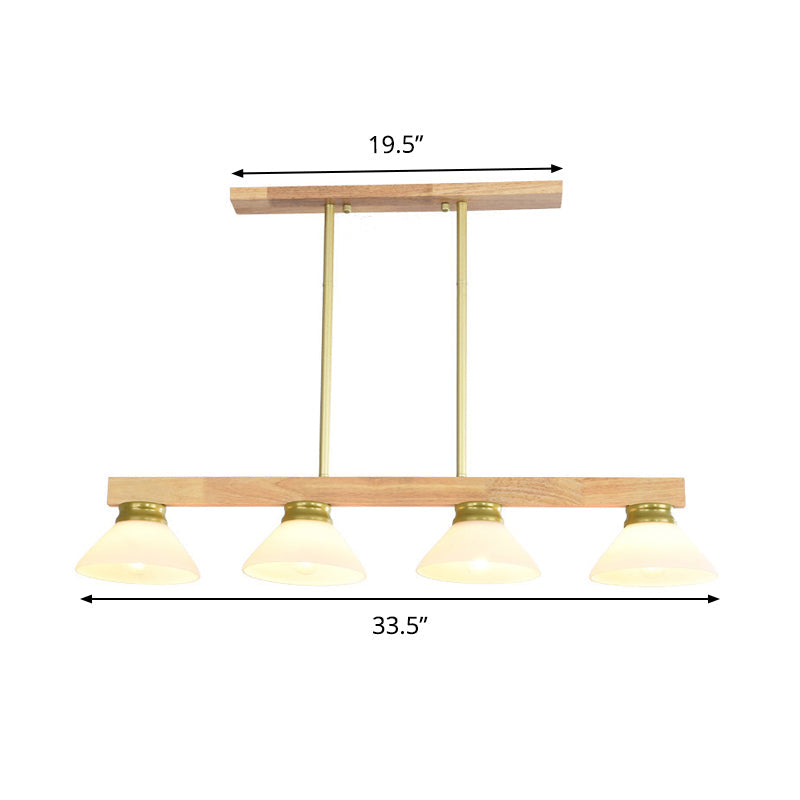 Nordic Linear Wood Hanging Light 4 Heads Island Ceiling Light in Gold/Black Finish with Cone Opal Glass Shade Clearhalo 'Ceiling Lights' 'Island Lights' Lighting' 289149