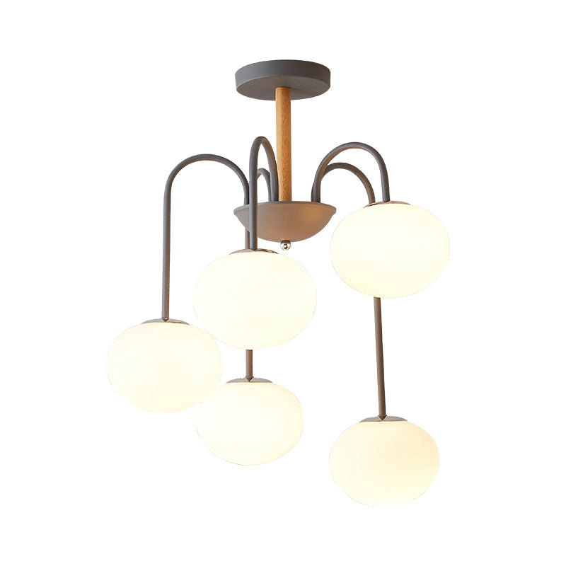 Dome White Glass Chandelier Lighting Contemporary Style 3/5 Lights Gray/Green Suspension Light Clearhalo 'Ceiling Lights' 'Chandeliers' 'Glass shade' 'Glass' 'Modern Chandeliers' 'Modern' Lighting' 289359