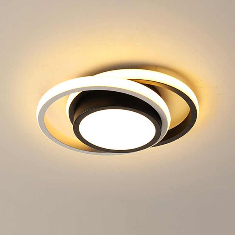 Black Round/Square Ceiling Light Fixture Contemporary Metal LED Flush Light in Warm/White/3 Color Light Black Round Clearhalo 'Ceiling Lights' 'Close To Ceiling Lights' 'Close to ceiling' 'Flush mount' Lighting' 289400