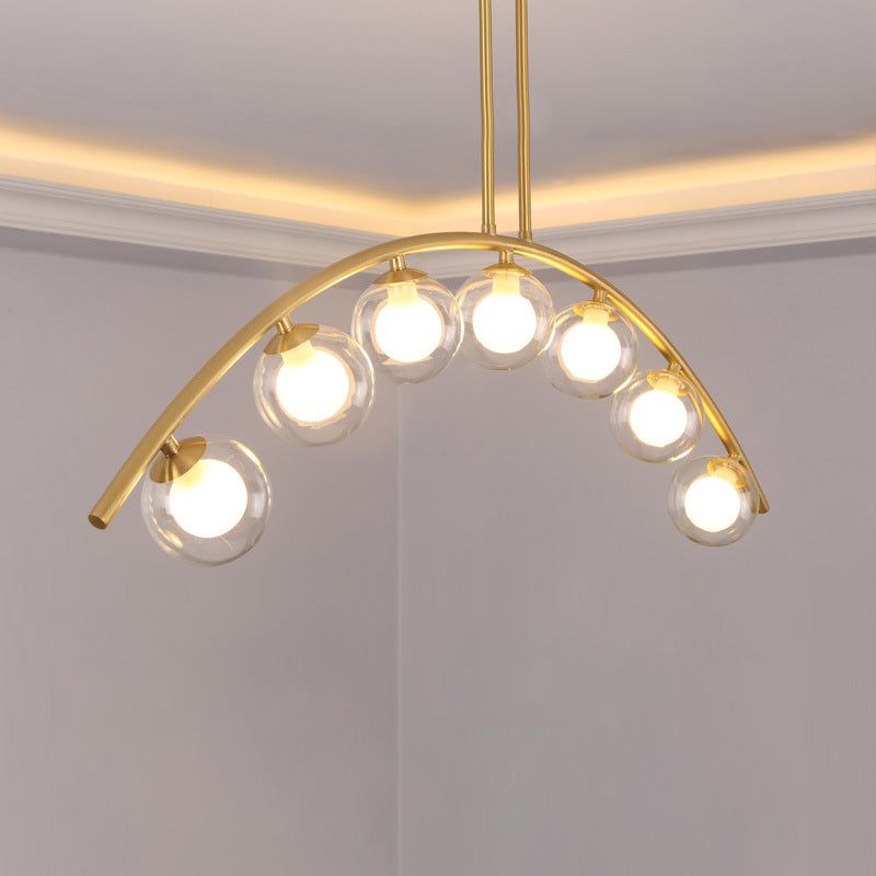 Metal Arc Design Chandelier Lighting Modernist Style 5/7/9 Lights Ceiling Pendant Light with Clear/White Glass Ball Shade Clearhalo 'Ceiling Lights' 'Chandeliers' 'Clear' 'Glass shade' 'Glass' 'Industrial' 'Modern Chandeliers' 'Modern' 'Tiffany' 'Traditional Chandeliers' Lighting' 289494