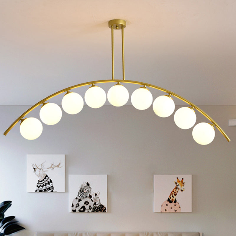 Metal Arc Design Chandelier Lighting Modernist Style 5/7/9 Lights Ceiling Pendant Light with Clear/White Glass Ball Shade 9 White Clearhalo 'Ceiling Lights' 'Chandeliers' 'Clear' 'Glass shade' 'Glass' 'Industrial' 'Modern Chandeliers' 'Modern' 'Tiffany' 'Traditional Chandeliers' Lighting' 289517