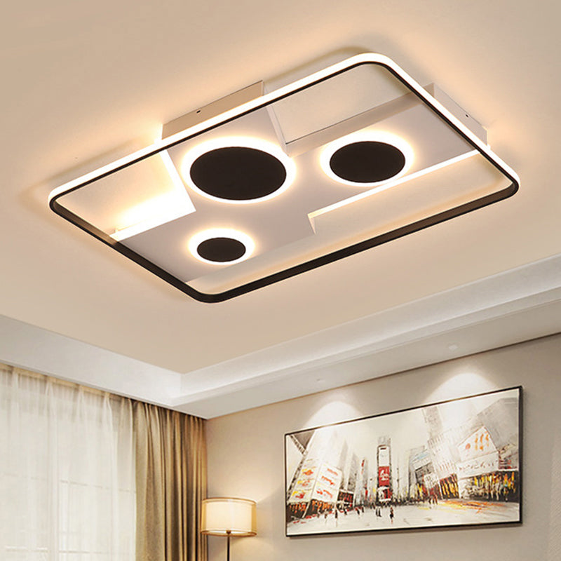 Rectangle Flush Mount Light Fixture Acrylic Black and White LED Ceiling Lamp, Warm/White Light/Remote Control Stepless Dimming Black-White Warm Clearhalo 'Ceiling Lights' 'Close To Ceiling Lights' 'Close to ceiling' 'Flush mount' Lighting' 289578