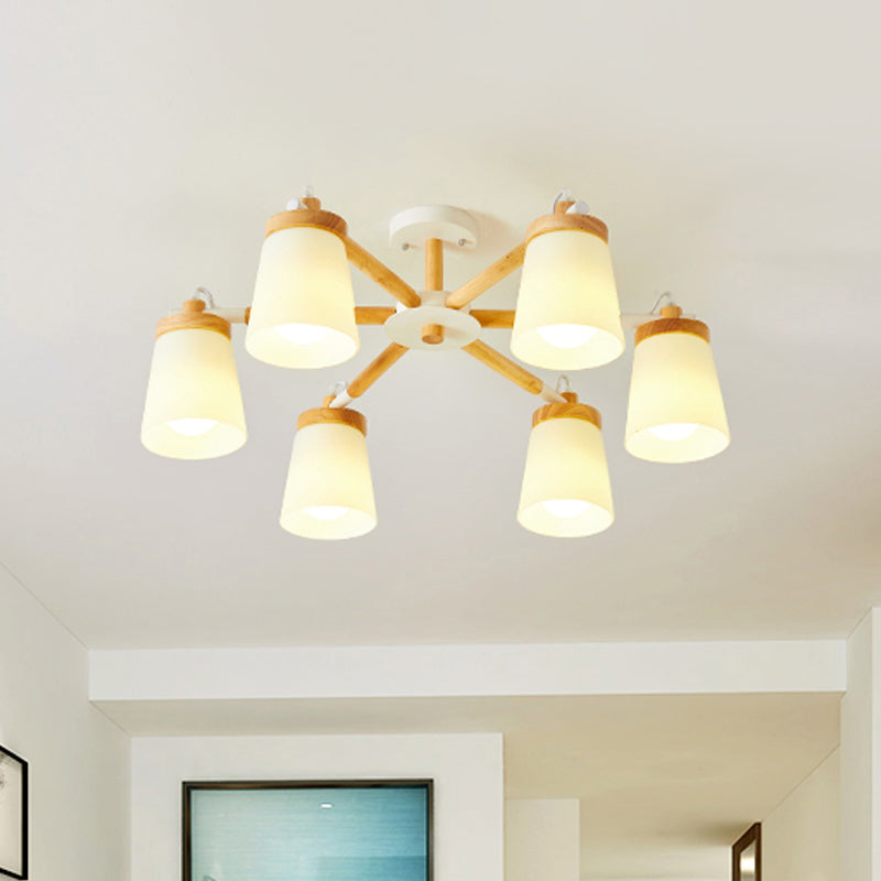 Conical Chandelier Light Fixture Nordic Style Frosted Glass 6/8 Lights White Hanging Light for Living Room 6 White Clearhalo 'Ceiling Lights' 'Chandeliers' 'Glass shade' 'Glass' Lighting' 289765