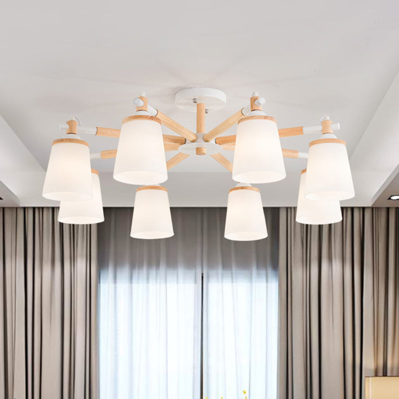 Conical Chandelier Light Fixture Nordic Style Frosted Glass 6/8 Lights White Hanging Light for Living Room Clearhalo 'Ceiling Lights' 'Chandeliers' 'Glass shade' 'Glass' Lighting' 289774