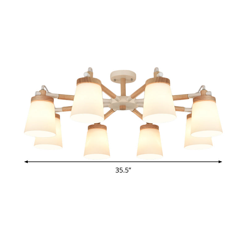 Conical Chandelier Light Fixture Nordic Style Frosted Glass 6/8 Lights White Hanging Light for Living Room Clearhalo 'Ceiling Lights' 'Chandeliers' 'Glass shade' 'Glass' Lighting' 289778