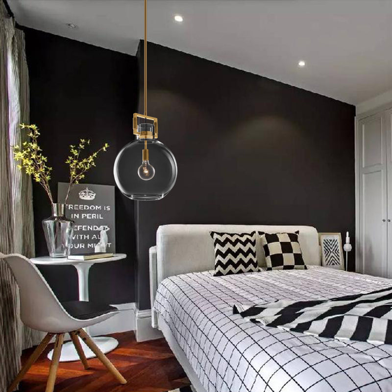 Postmodern 1 Head Pendant Light Brass Hanging Lamp Dome/Globe/Cone with Clear Glass Shade, 12"/12.5"/14" Wide Clearhalo 'Ceiling Lights' 'Modern Pendants' 'Modern' 'Pendant Lights' 'Pendants' Lighting' 289789