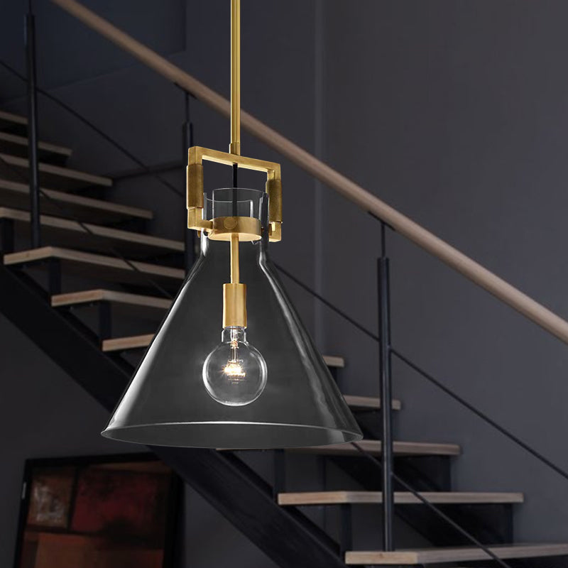Postmodern 1 Head Pendant Light Brass Hanging Lamp Dome/Globe/Cone with Clear Glass Shade, 12"/12.5"/14" Wide Clearhalo 'Ceiling Lights' 'Modern Pendants' 'Modern' 'Pendant Lights' 'Pendants' Lighting' 289793