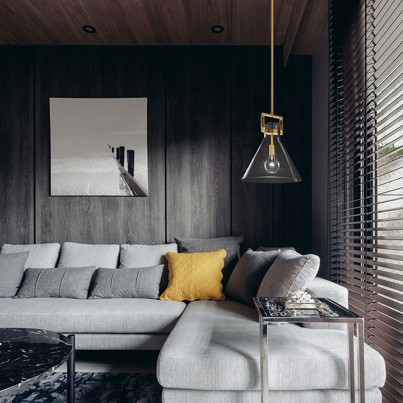 Postmodern 1 Head Pendant Light Brass Hanging Lamp Dome/Globe/Cone with Clear Glass Shade, 12"/12.5"/14" Wide Clearhalo 'Ceiling Lights' 'Modern Pendants' 'Modern' 'Pendant Lights' 'Pendants' Lighting' 289795