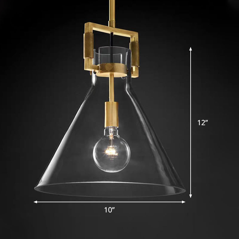 Postmodern 1 Head Pendant Light Brass Hanging Lamp Dome/Globe/Cone with Clear Glass Shade, 12"/12.5"/14" Wide Clearhalo 'Ceiling Lights' 'Modern Pendants' 'Modern' 'Pendant Lights' 'Pendants' Lighting' 289797