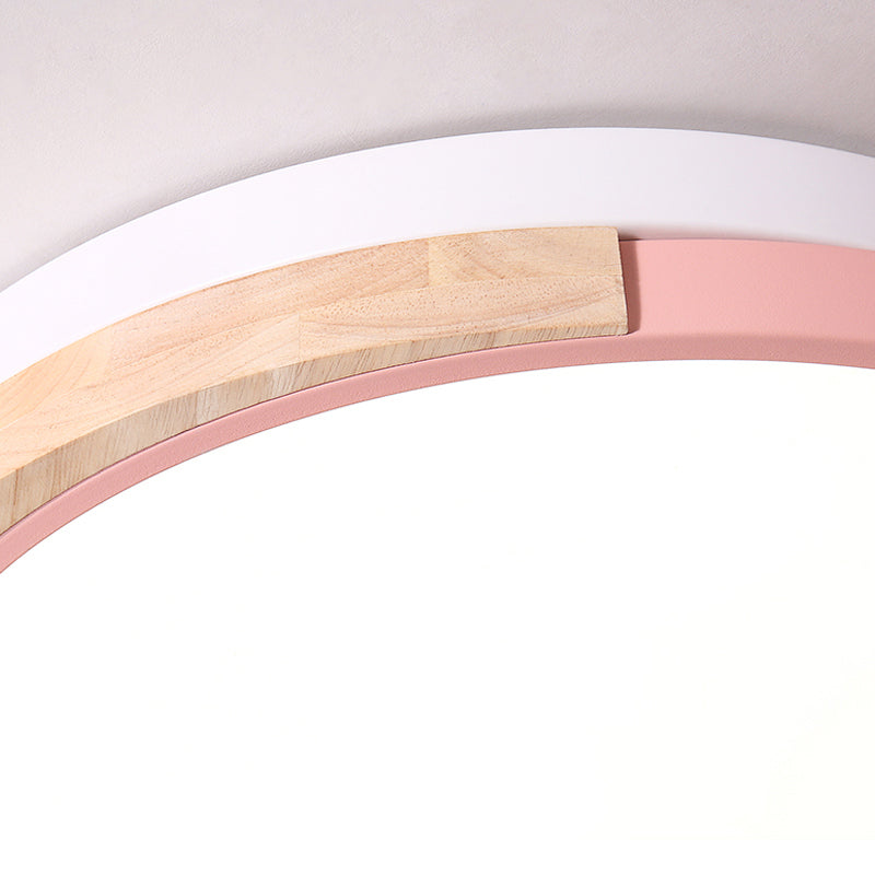 Metal Circle Flush Light Contemporary LED Pink/Yellow/Blue Ceiling Mounted Fixture with Acrylic Diffuser in Warm/White Light Clearhalo 'Ceiling Lights' 'Close To Ceiling Lights' 'Close to ceiling' 'Flush mount' Lighting' 290005