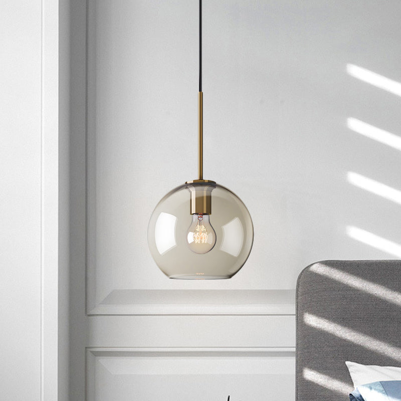 Amber Glass Global Pendant Lighting 1 Bulb Brass Modern Pendant Light for Kitchen 8"/10"/12" Wide Clearhalo 'Ceiling Lights' 'Glass shade' 'Glass' 'Iluminaci��n' 'L��mparas Colgantes' 'L��mparas de Techo' 'Pendant Lights' Hogar' Lighting' 290037