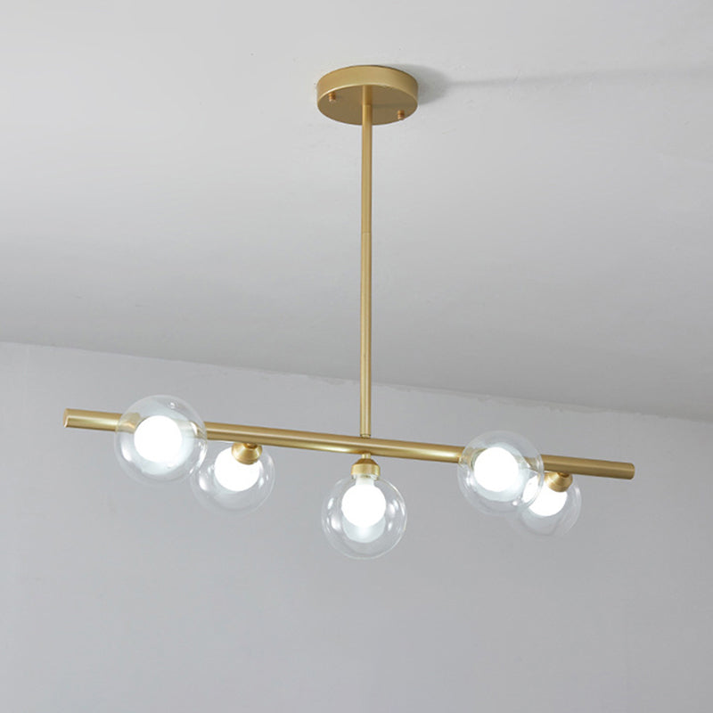 Bubble Clear Glass Island Ceiling Light Modern Style 5/6 Lights Black/Gold Finish Pendant Light Fixture for Dining Room 5 Gold Clearhalo 'Ceiling Lights' 'Close To Ceiling Lights' 'Glass shade' 'Glass' 'Island Lights' Lighting' 290074