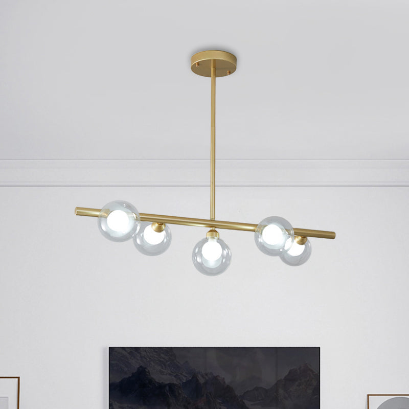 Bubble Clear Glass Island Ceiling Light Modern Style 5/6 Lights Black/Gold Finish Pendant Light Fixture for Dining Room Clearhalo 'Ceiling Lights' 'Close To Ceiling Lights' 'Glass shade' 'Glass' 'Island Lights' Lighting' 290076