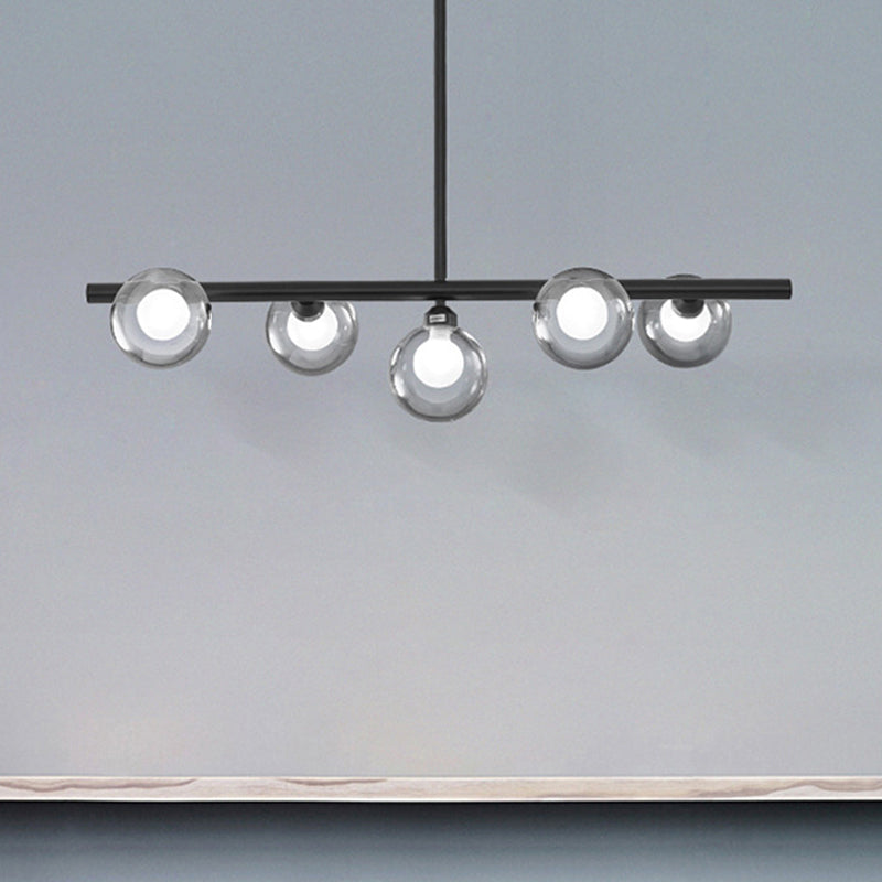 Bubble Clear Glass Island Ceiling Light Modern Style 5/6 Lights Black/Gold Finish Pendant Light Fixture for Dining Room 5 Black Clearhalo 'Ceiling Lights' 'Close To Ceiling Lights' 'Glass shade' 'Glass' 'Island Lights' Lighting' 290085