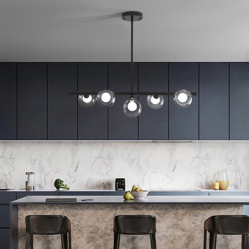 Bubble Clear Glass Island Ceiling Light Modern Style 5/6 Lights Black/Gold Finish Pendant Light Fixture for Dining Room Clearhalo 'Ceiling Lights' 'Close To Ceiling Lights' 'Glass shade' 'Glass' 'Island Lights' Lighting' 290087
