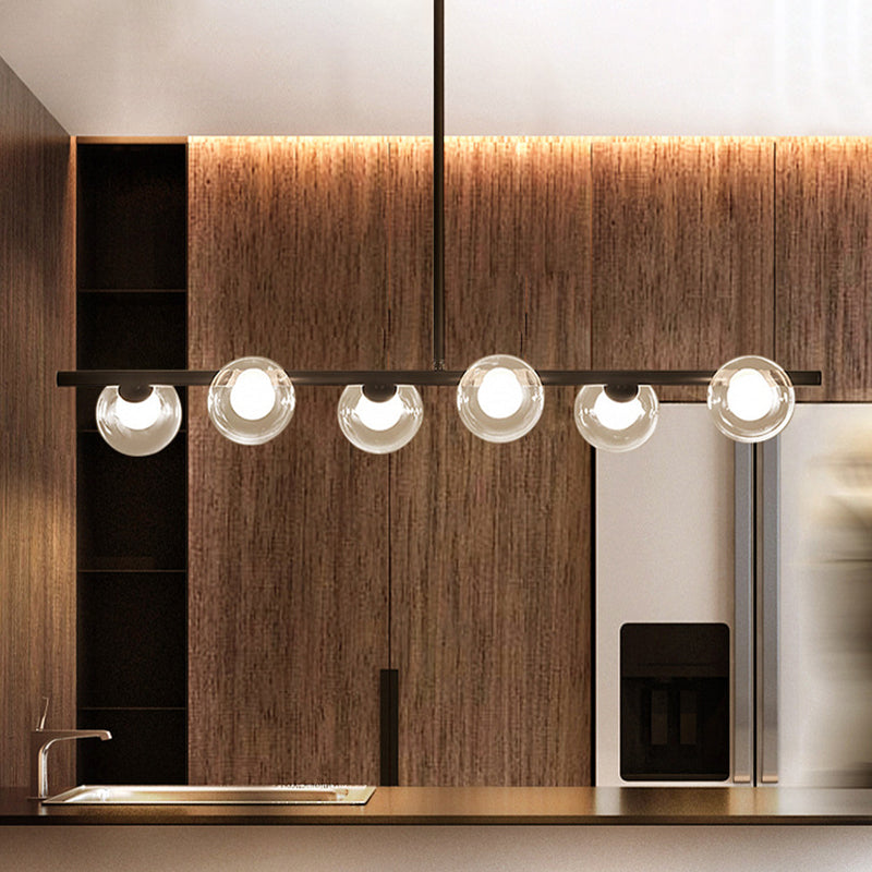 Bubble Clear Glass Island Ceiling Light Modern Style 5/6 Lights Black/Gold Finish Pendant Light Fixture for Dining Room 6 Black Clearhalo 'Ceiling Lights' 'Close To Ceiling Lights' 'Glass shade' 'Glass' 'Island Lights' Lighting' 290090