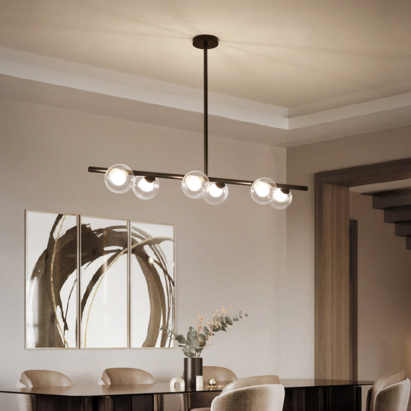 Bubble Clear Glass Island Ceiling Light Modern Style 5/6 Lights Black/Gold Finish Pendant Light Fixture for Dining Room Clearhalo 'Ceiling Lights' 'Close To Ceiling Lights' 'Glass shade' 'Glass' 'Island Lights' Lighting' 290092