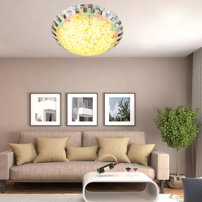 Tiffany Ceiling Light, Medium Flush Mount Light Fixture with Mosaic Bowl Shade for Bedroom Beige 16" Clearhalo 'Ceiling Lights' 'Close To Ceiling Lights' 'Close to ceiling' 'Flush mount' Lighting' 2901