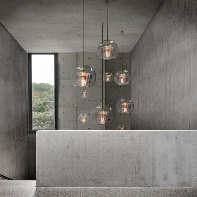 Globe Stairway Pendant Lighting Clear Glass 1 Head Nordic Hanging Lamp Kit, 6"/8"/10" Wide Clearhalo 'Ceiling Lights' 'Glass shade' 'Glass' 'Modern Pendants' 'Modern' 'Pendant Lights' 'Pendants' Lighting' 290104