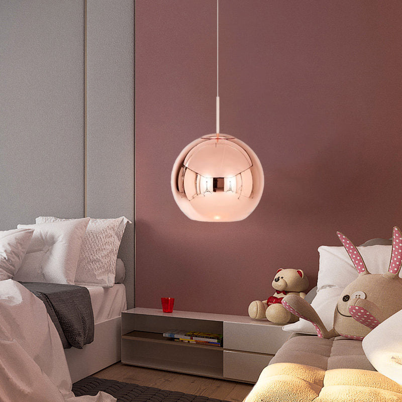 Modern 1 Head Hanging Light Copper Oval/Globe/Strip Pendant Ceiling Light with Mirror Glass Shade, 8"/16"/19.5" Wide Clearhalo 'Ceiling Lights' 'Modern Pendants' 'Modern' 'Pendant Lights' 'Pendants' Lighting' 290137