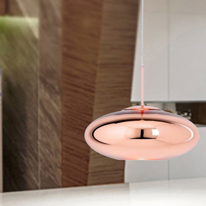 Modern 1 Head Hanging Light Copper Oval/Globe/Strip Pendant Ceiling Light with Mirror Glass Shade, 8"/16"/19.5" Wide Clearhalo 'Ceiling Lights' 'Modern Pendants' 'Modern' 'Pendant Lights' 'Pendants' Lighting' 290142