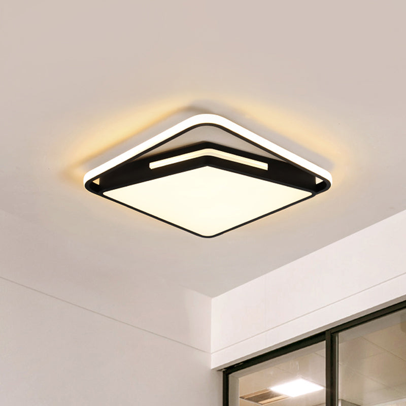 16"/19.5" Wide Metal Square Ceiling Mount Light Fixture Contemporary Black/White Flush Light in Warm/White/3 Color Light Black Clearhalo 'Ceiling Lights' 'Close To Ceiling Lights' 'Close to ceiling' 'Flush mount' Lighting' 290147