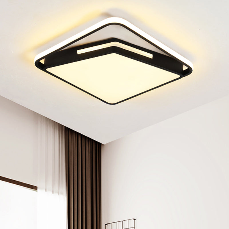 16"/19.5" Wide Metal Square Ceiling Mount Light Fixture Contemporary Black/White Flush Light in Warm/White/3 Color Light Clearhalo 'Ceiling Lights' 'Close To Ceiling Lights' 'Close to ceiling' 'Flush mount' Lighting' 290148