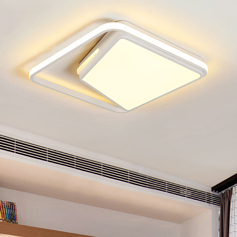 16"/19.5" Wide Metal Square Ceiling Mount Light Fixture Contemporary Black/White Flush Light in Warm/White/3 Color Light White Warm Clearhalo 'Ceiling Lights' 'Close To Ceiling Lights' 'Close to ceiling' 'Flush mount' Lighting' 290154