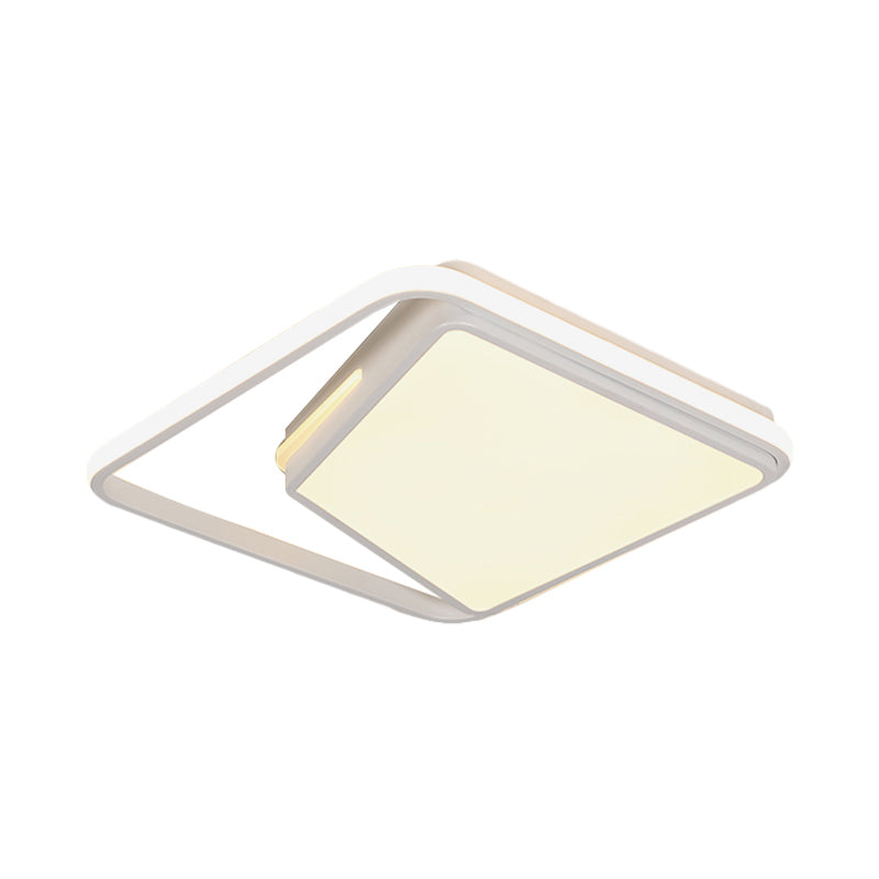 16"/19.5" Wide Metal Square Ceiling Mount Light Fixture Contemporary Black/White Flush Light in Warm/White/3 Color Light Clearhalo 'Ceiling Lights' 'Close To Ceiling Lights' 'Close to ceiling' 'Flush mount' Lighting' 290155