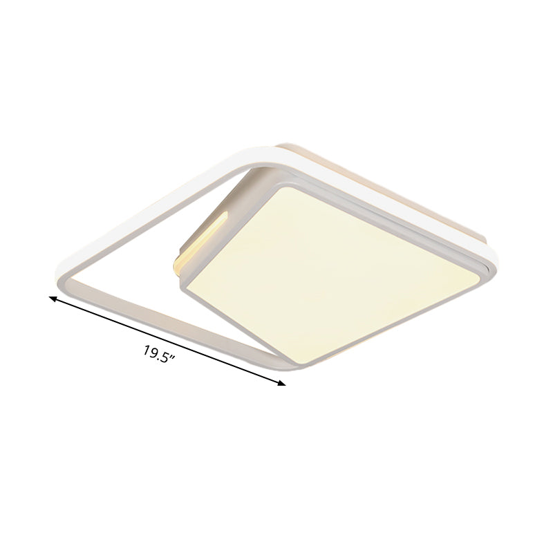16"/19.5" Wide Metal Square Ceiling Mount Light Fixture Contemporary Black/White Flush Light in Warm/White/3 Color Light Clearhalo 'Ceiling Lights' 'Close To Ceiling Lights' 'Close to ceiling' 'Flush mount' Lighting' 290157