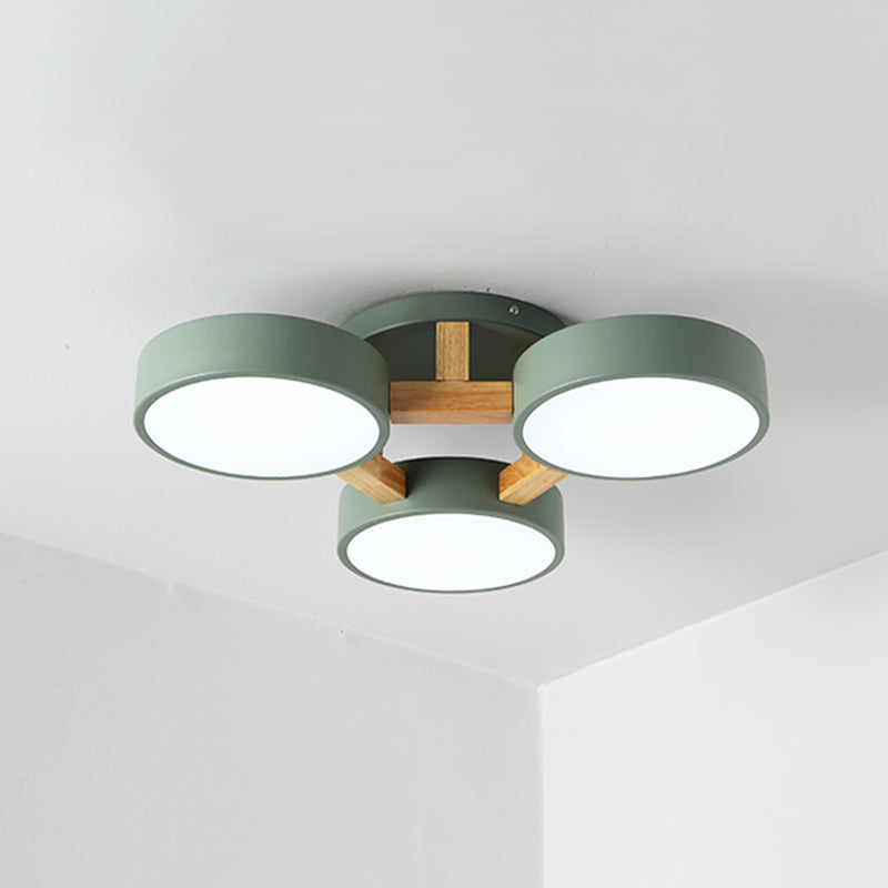 Circular Semi Flush Mount Macaron Metal 4 Heads 21"/24.5" Wide Grey/Green Ceiling Light Fixture with Acrylic Diffuser Green 21" Clearhalo 'Ceiling Lights' 'Close To Ceiling Lights' 'Close to ceiling' 'Semi-flushmount' Lighting' 290376
