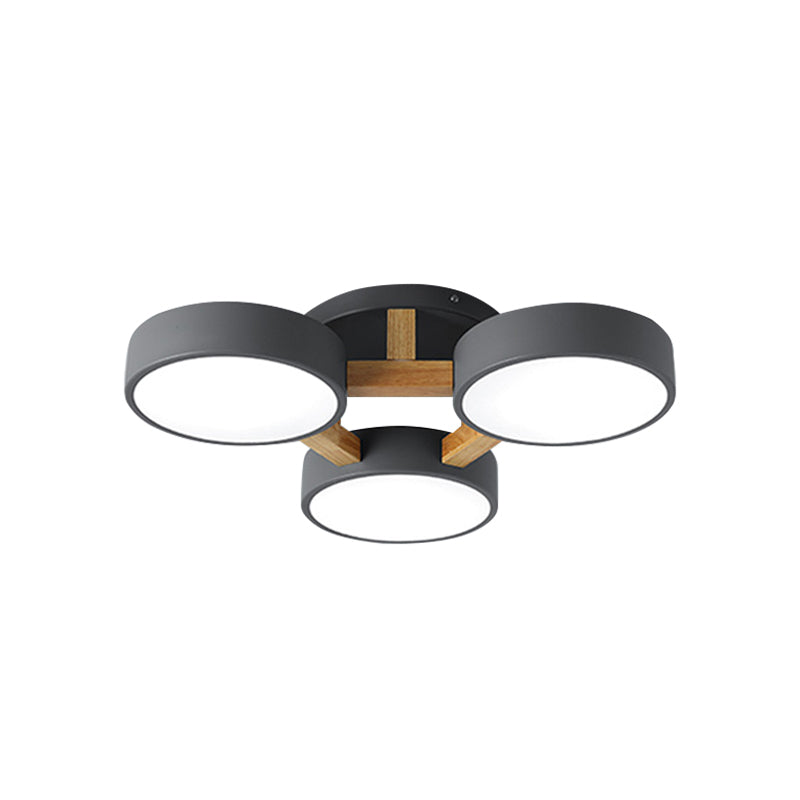 Circular Semi Flush Mount Macaron Metal 4 Heads 21"/24.5" Wide Grey/Green Ceiling Light Fixture with Acrylic Diffuser Clearhalo 'Ceiling Lights' 'Close To Ceiling Lights' 'Close to ceiling' 'Semi-flushmount' Lighting' 290387