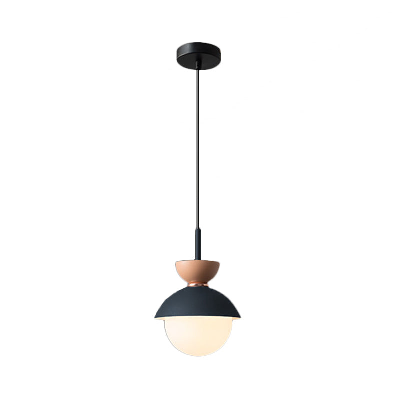 Hourglass Pendant Light Macaron Metal 1 Light Dark Blue and Gray/Dark Blue and Pink/Dark Blue and Pink Hanging Light with Globe White Glass Shade Clearhalo 'Ceiling Lights' 'Modern Pendants' 'Modern' 'Pendant Lights' 'Pendants' Lighting' 290462