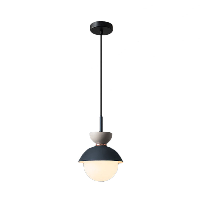 Hourglass Pendant Light Macaron Metal 1 Light Dark Blue and Gray/Dark Blue and Pink/Dark Blue and Pink Hanging Light with Globe White Glass Shade Clearhalo 'Ceiling Lights' 'Modern Pendants' 'Modern' 'Pendant Lights' 'Pendants' Lighting' 290486