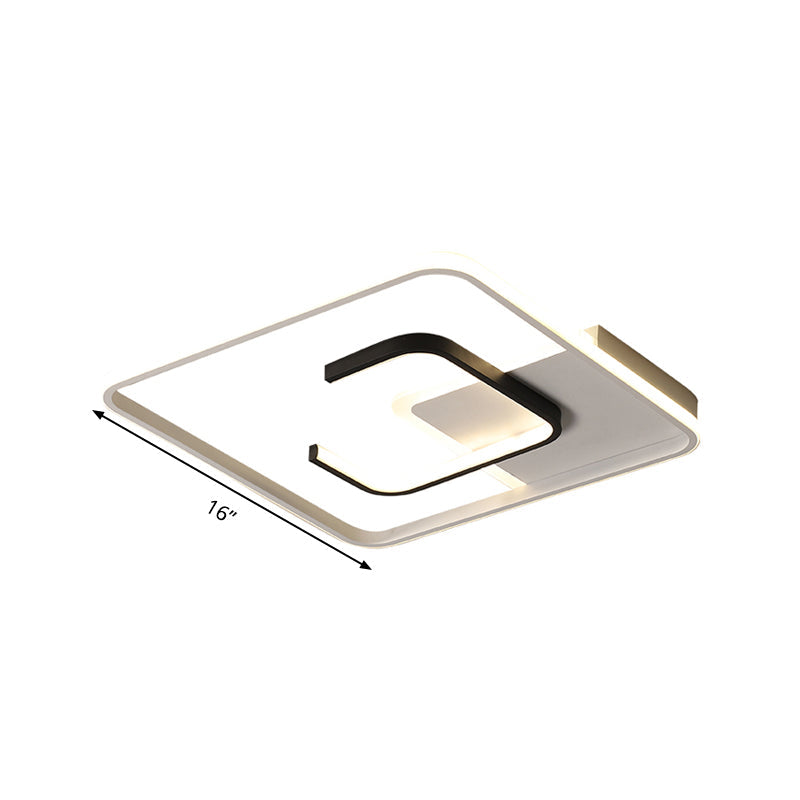 Black and White Square Ceiling Light Fixture Minimalist Acrylic LED Flush Mount Lamp in Warm/White Light/Remote Control Stepless Dimming, 16"/19.5" Wide Clearhalo 'Ceiling Lights' 'Close To Ceiling Lights' 'Close to ceiling' 'Flush mount' Lighting' 290522