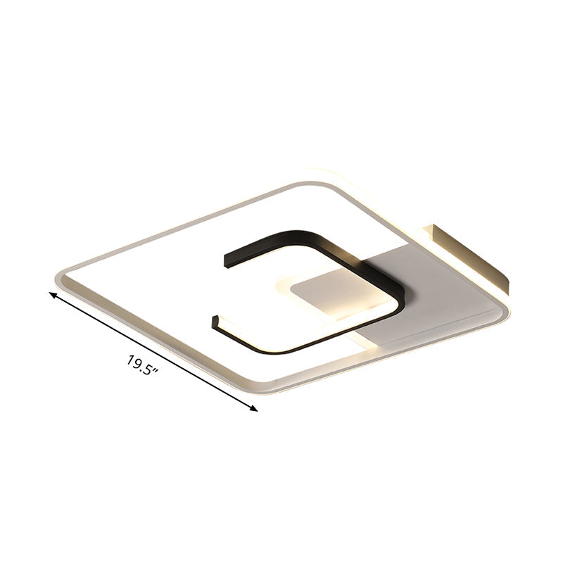 Black and White Square Ceiling Light Fixture Minimalist Acrylic LED Flush Mount Lamp in Warm/White Light/Remote Control Stepless Dimming, 16"/19.5" Wide Clearhalo 'Ceiling Lights' 'Close To Ceiling Lights' 'Close to ceiling' 'Flush mount' Lighting' 290523
