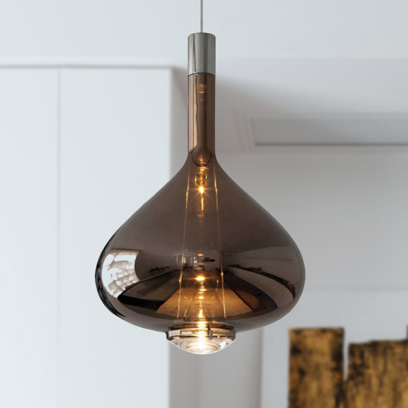 Beaker-Esque Shape Pendant Light Modern Rose Gold/Clear/Smoke Clear Glass 1 Light Dining Room Hanging Light Kit Clearhalo 'Ceiling Lights' 'Glass shade' 'Glass' 'Modern Pendants' 'Modern' 'Pendant Lights' 'Pendants' Lighting' 290568