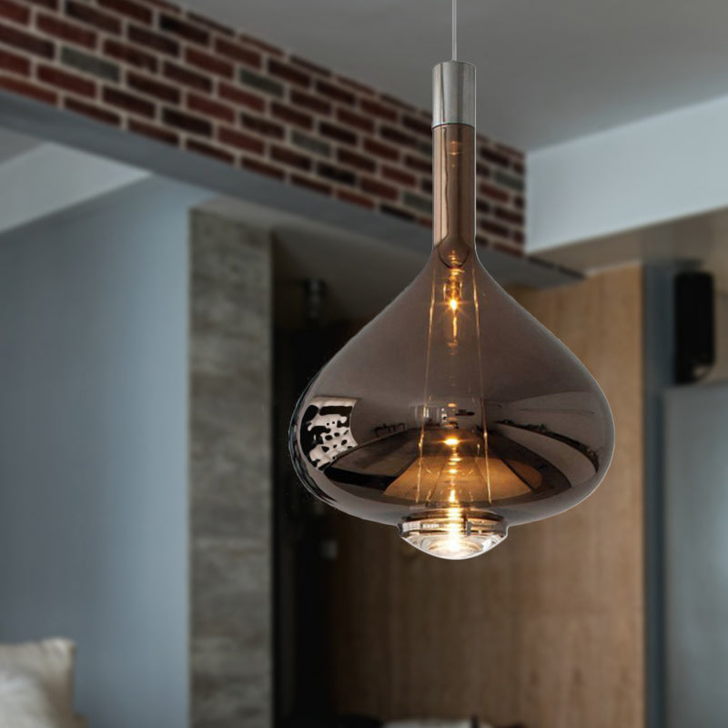 Beaker-Esque Shape Pendant Light Modern Rose Gold/Clear/Smoke Clear Glass 1 Light Dining Room Hanging Light Kit Clearhalo 'Ceiling Lights' 'Glass shade' 'Glass' 'Modern Pendants' 'Modern' 'Pendant Lights' 'Pendants' Lighting' 290569