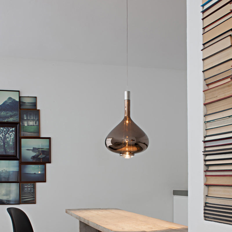 Beaker-Esque Shape Pendant Light Modern Rose Gold/Clear/Smoke Clear Glass 1 Light Dining Room Hanging Light Kit Clearhalo 'Ceiling Lights' 'Glass shade' 'Glass' 'Modern Pendants' 'Modern' 'Pendant Lights' 'Pendants' Lighting' 290570